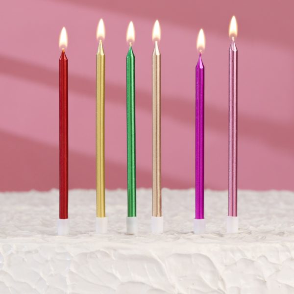 Свечи в торт "Ройс", 6 шт, 13 см, разноцветные