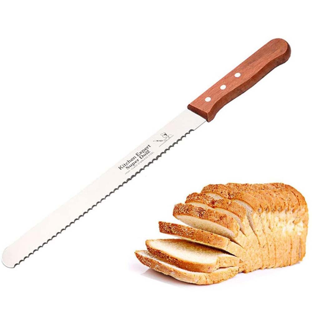 Нож для бисквита, длина лезвия 30 см, крупные зубцы, ручка дерево