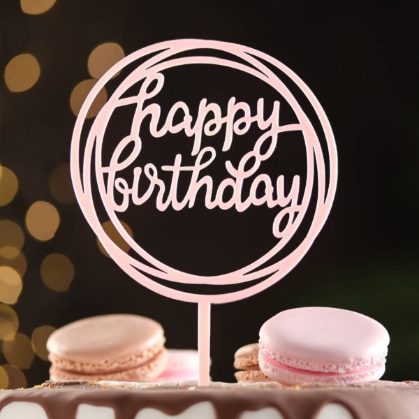 Топпер круг "Happy Birthday, (нежно-розовый), с маленькой буквы