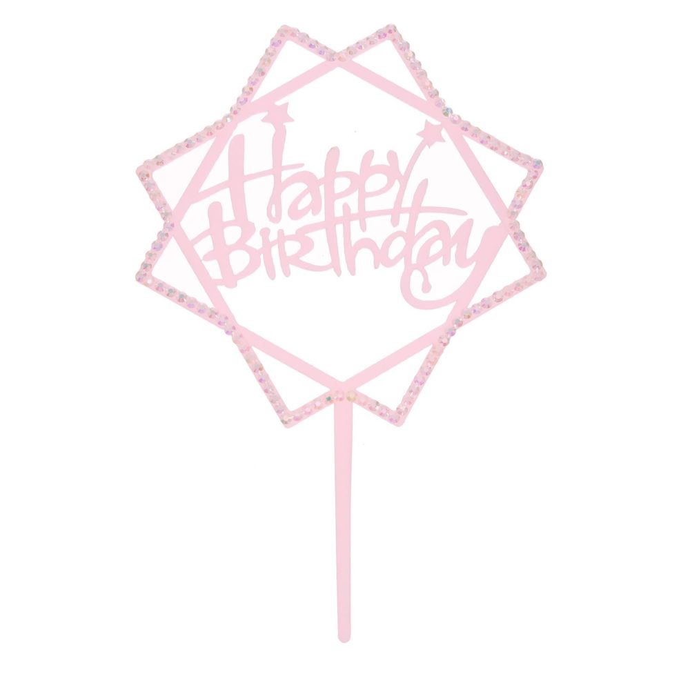 Топпер квадрат «Happy Birthday» со СТРАЗАМИ (розовый)