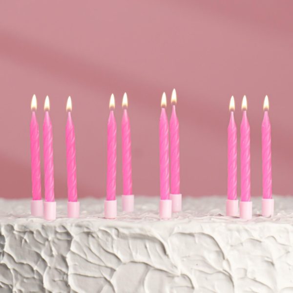 Свечи в бенто-торт "Спираль", 10 шт, средние, 7 см, розовые-неон