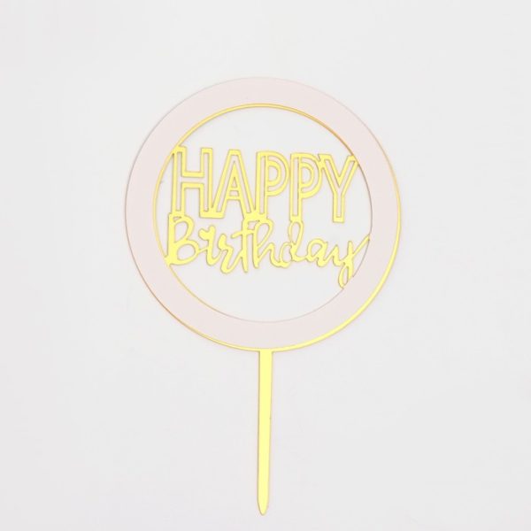 Топпер "Happy Birthday, круг (с розовой окантовкой)