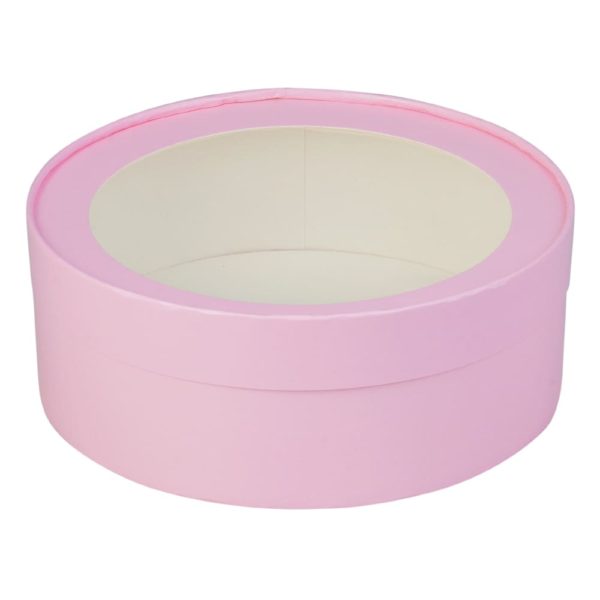 Коробка круглая d160мм h70мм под зефир и печенье с окном (розовая)