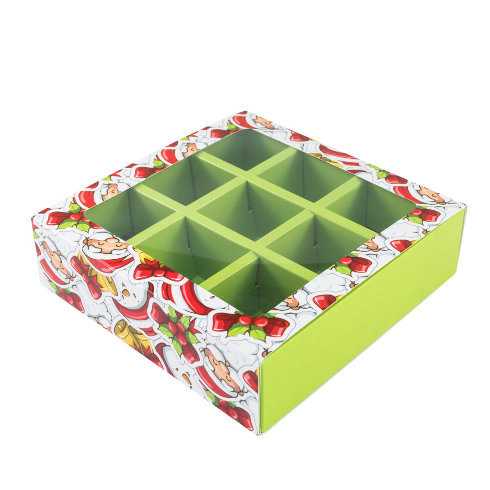 Коробка на 9 конфет «Санта и снеговик» пенал