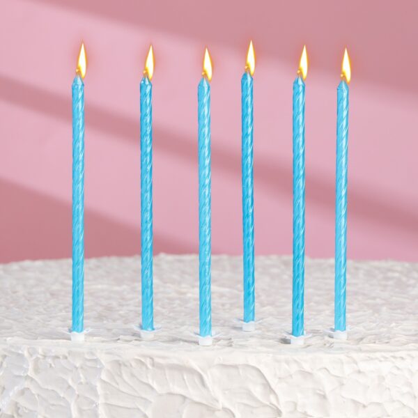 Свечи «Высокие Спираль», 6 шт, 13 см, Голубые