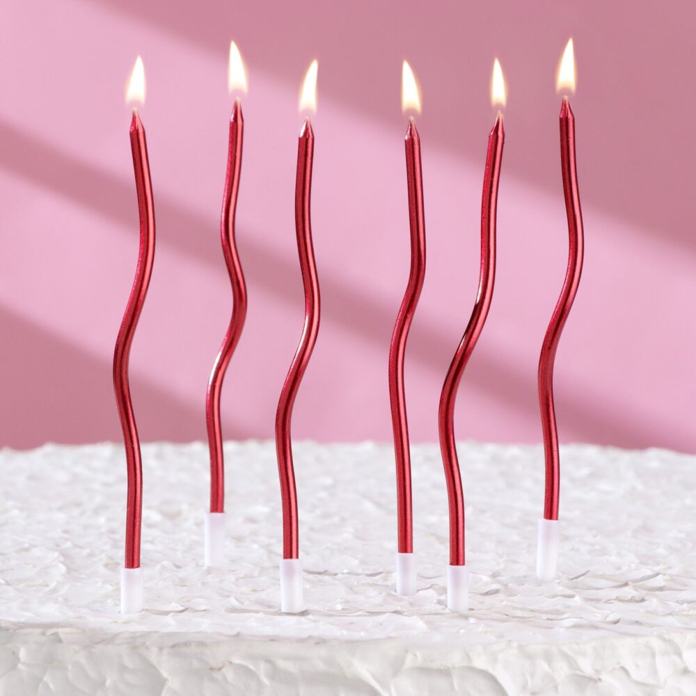 Свечи для торта «Серпантин» 6 шт, рубиновый