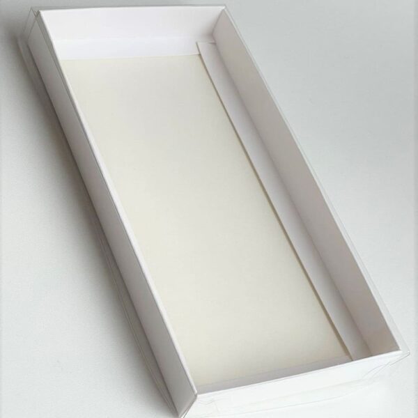 Коробка под плитку шоколада 180*90*17мм с пластиковой КРЫШКОЙ (белая)