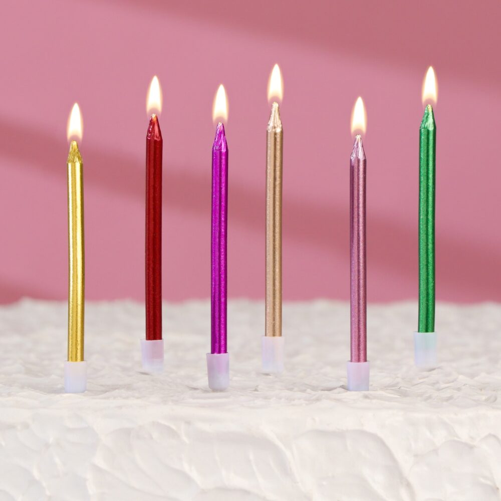 Набор свечей для торта «Happy Birthday» цветной металлик, 6 шт
