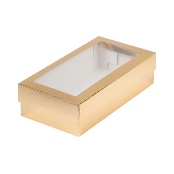 Коробка универсальная с прямоугольным окном 210*110*55мм (золото)