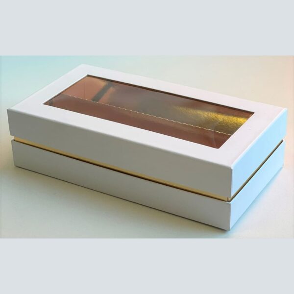 Коробка ЛЮКС 210*110*55 мм для макарон и кондитерских изделий с окном (белая), с ложементом