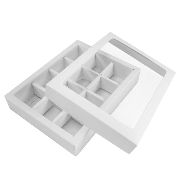 Коробка на 12 конфет с окном (белая), 187*145*35 мм