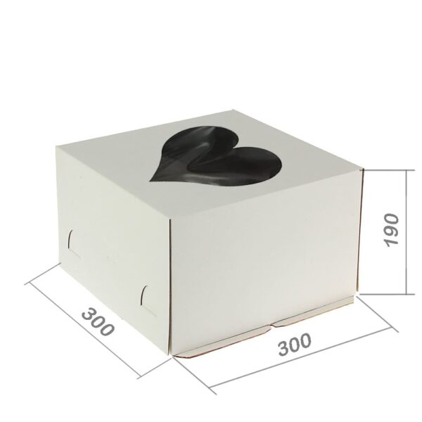 Коробка для торта 300*300*190 мм с окном (СЕРДЦЕ) (2ч)