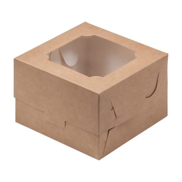 Коробка для бенто-торта 120*120*80 мм с окном (крафт)