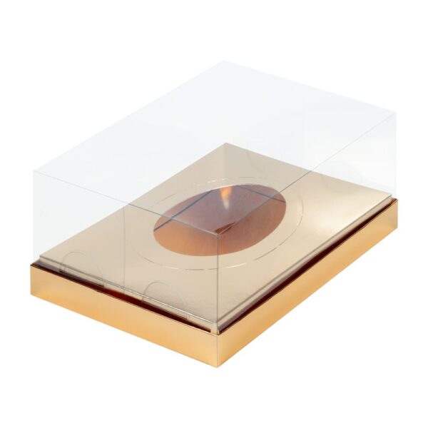 Коробка под половинку шоколадного яйца с пластиковой крышкой 235*160*100мм (золото) (3ч)