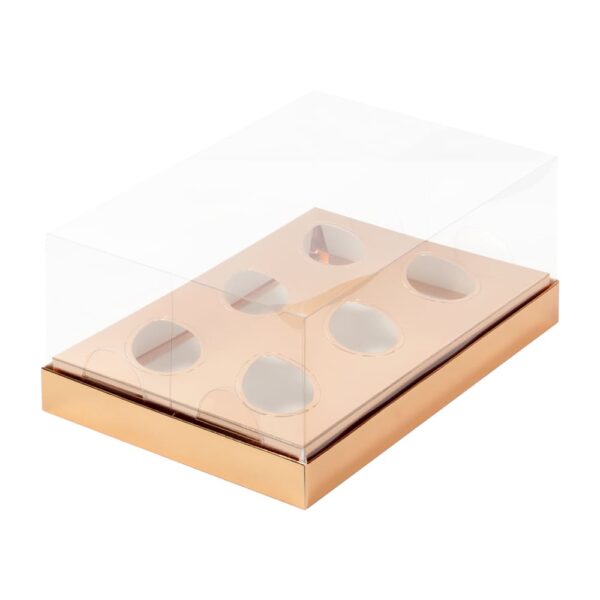 Коробка под шоколадные яйца с пластиковой крышкой  на 6 штук 235*160*100мм (золото) (3ч)