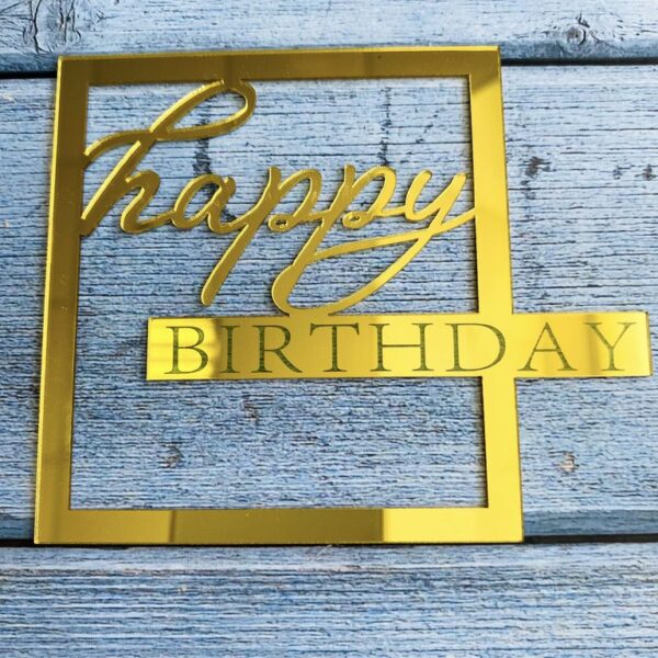 Топпер золотой в рамке "Happy Birthday" мини (золото)