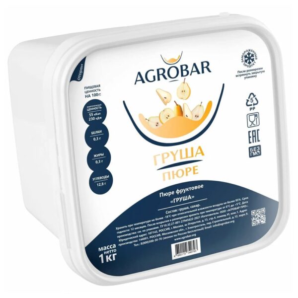 Пюре Груша Agrobar, 1 кг (Агробар) замороженное